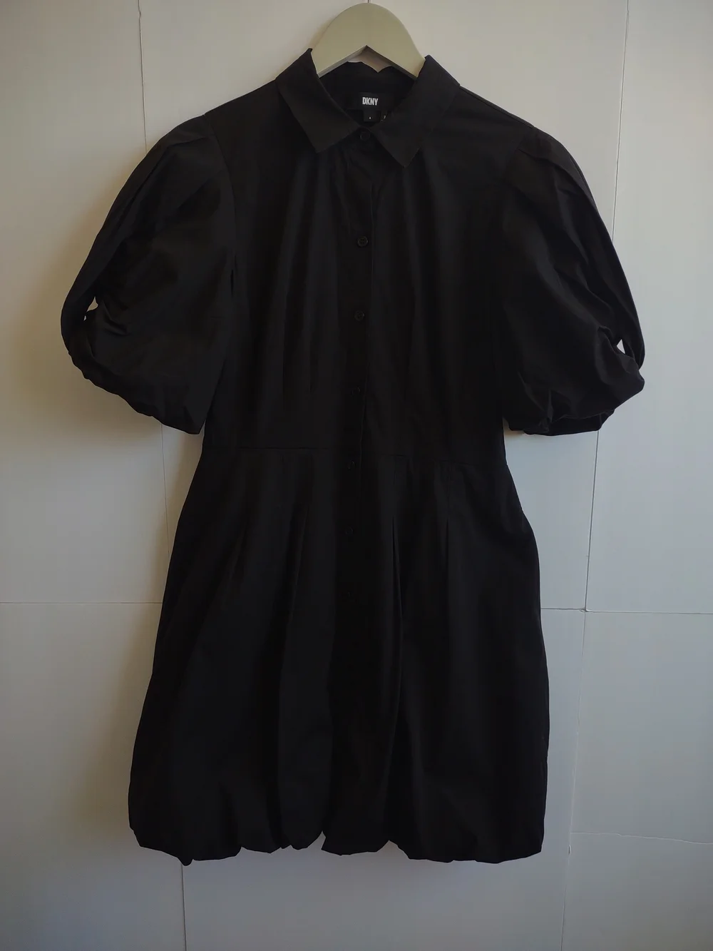 Dkny Black Puff-Sleeve Button Front Mini Dress